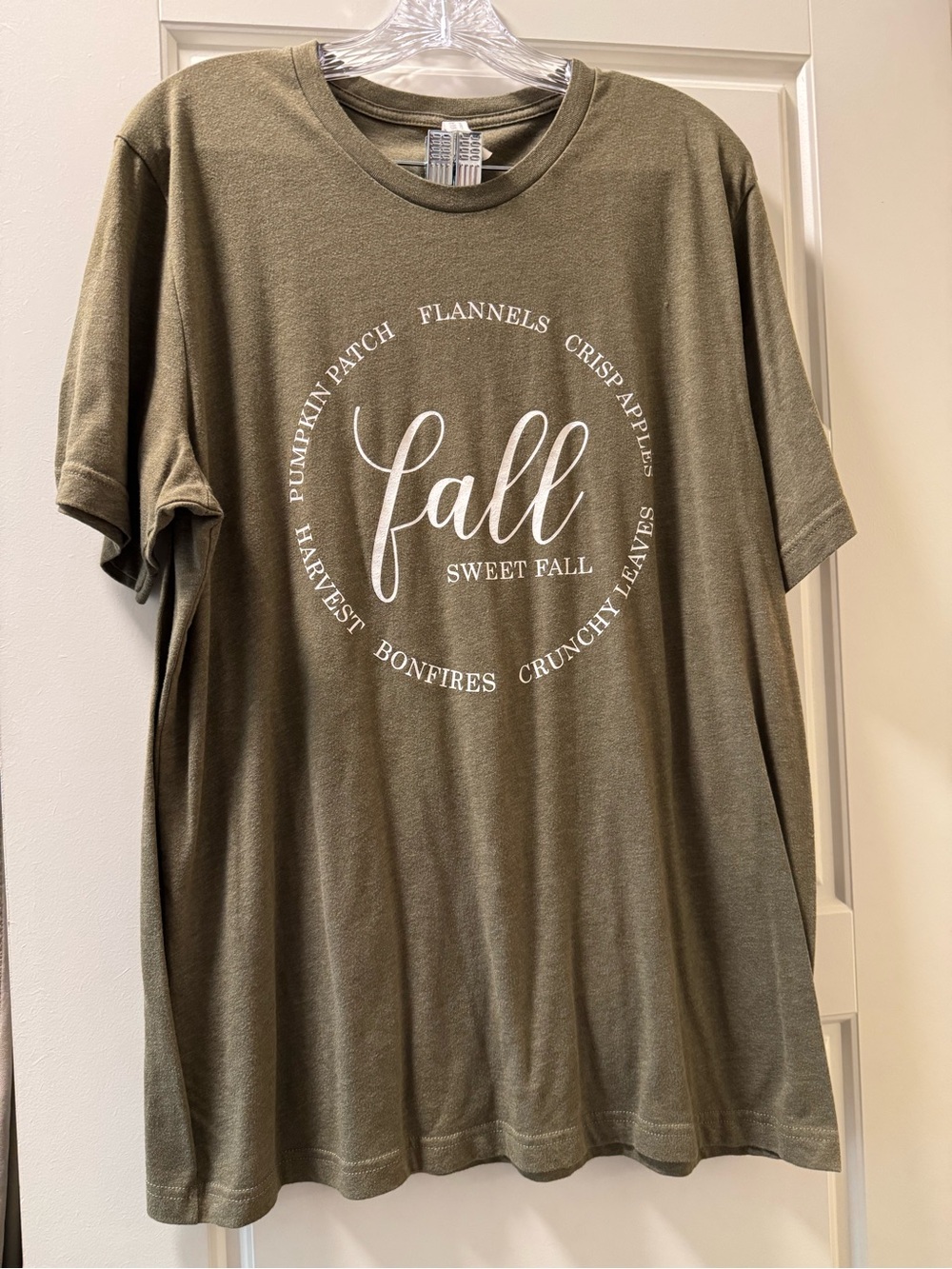 Bella Canvas Olive Green 'Fall' Graphic Tee - White Print